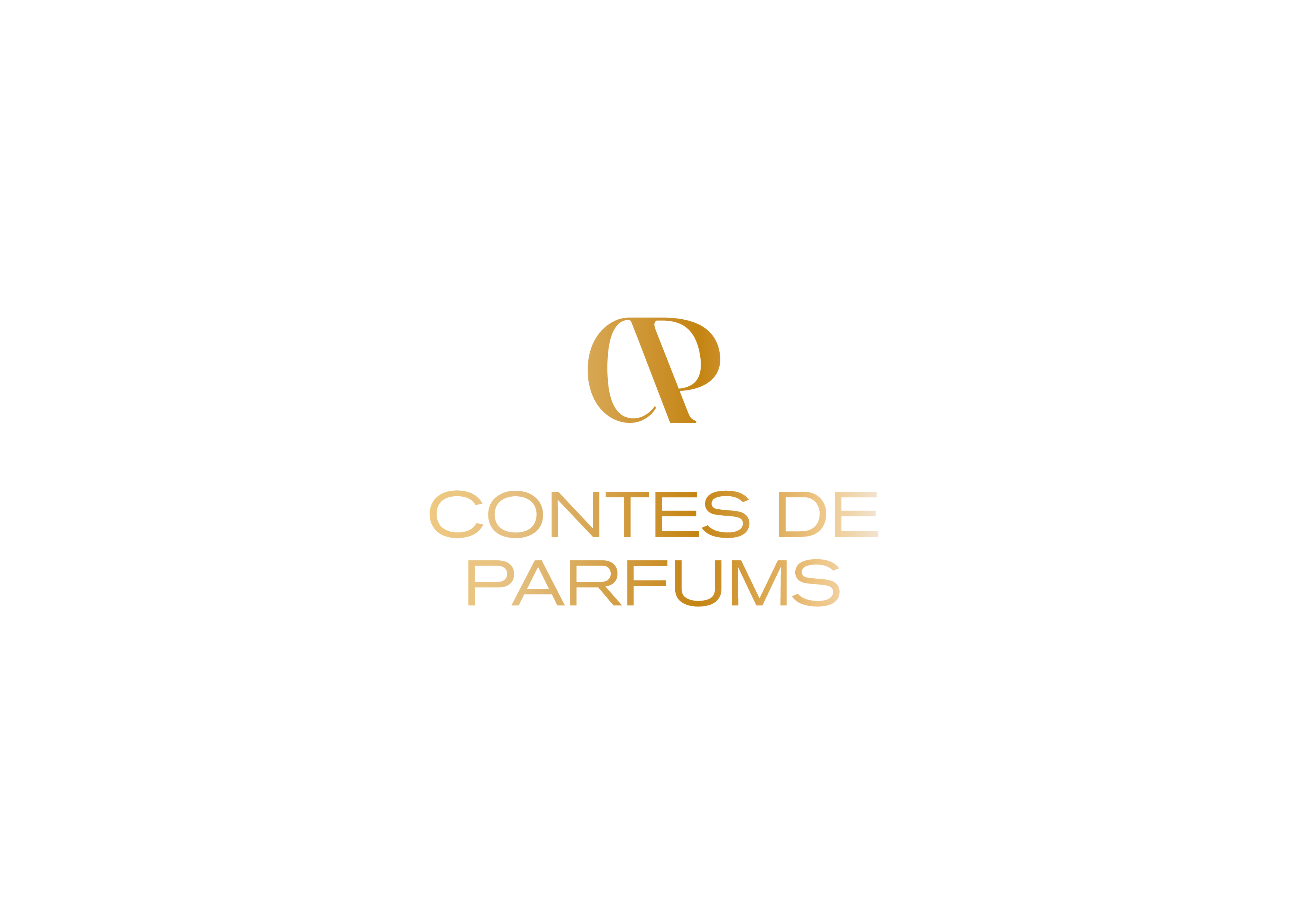 Goldenes CP Logo und Schriftzug Contes de Parfums auf Schwarz