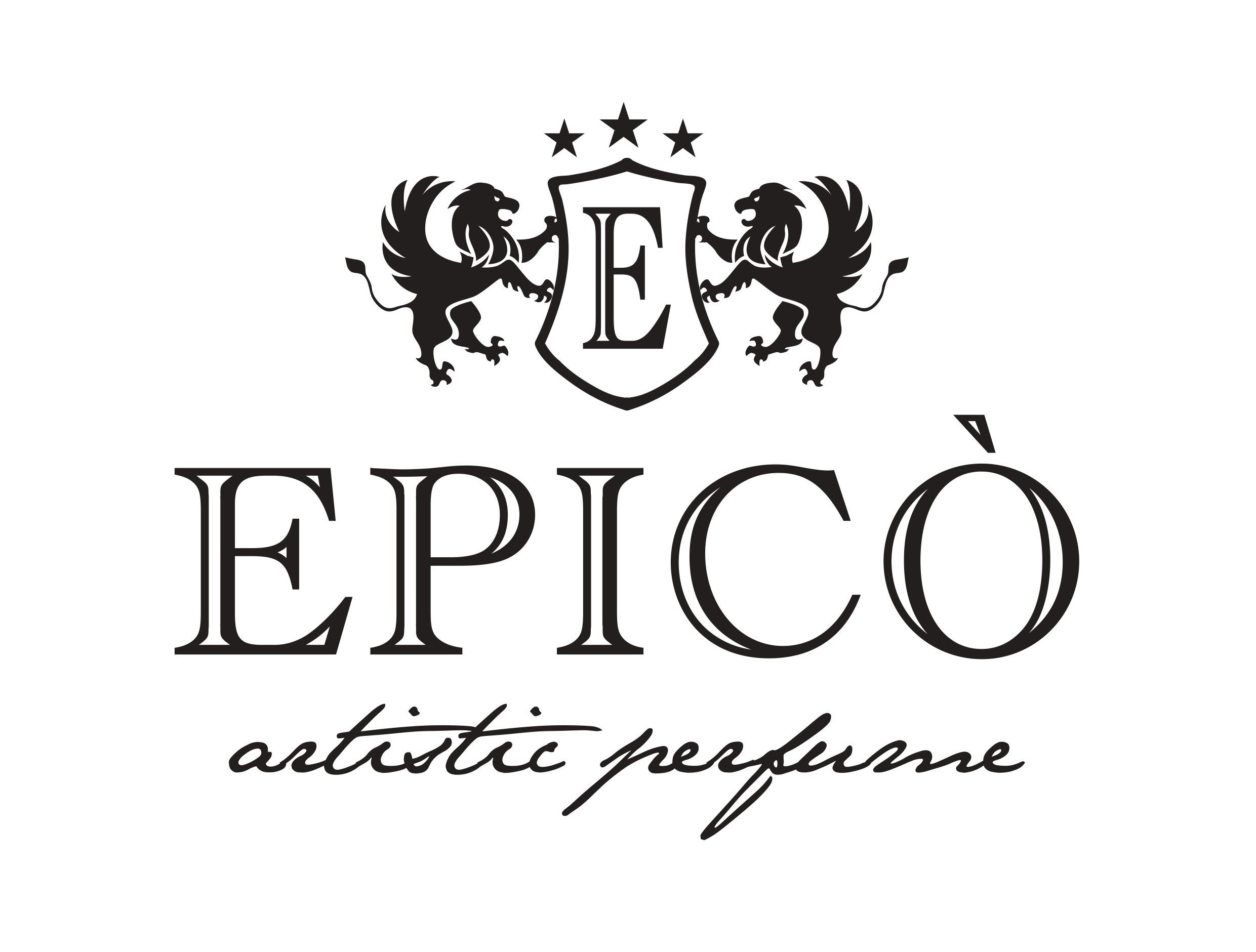 Schwarzes Epico Logo mit zwei Loewen einem Wappen und Sternen