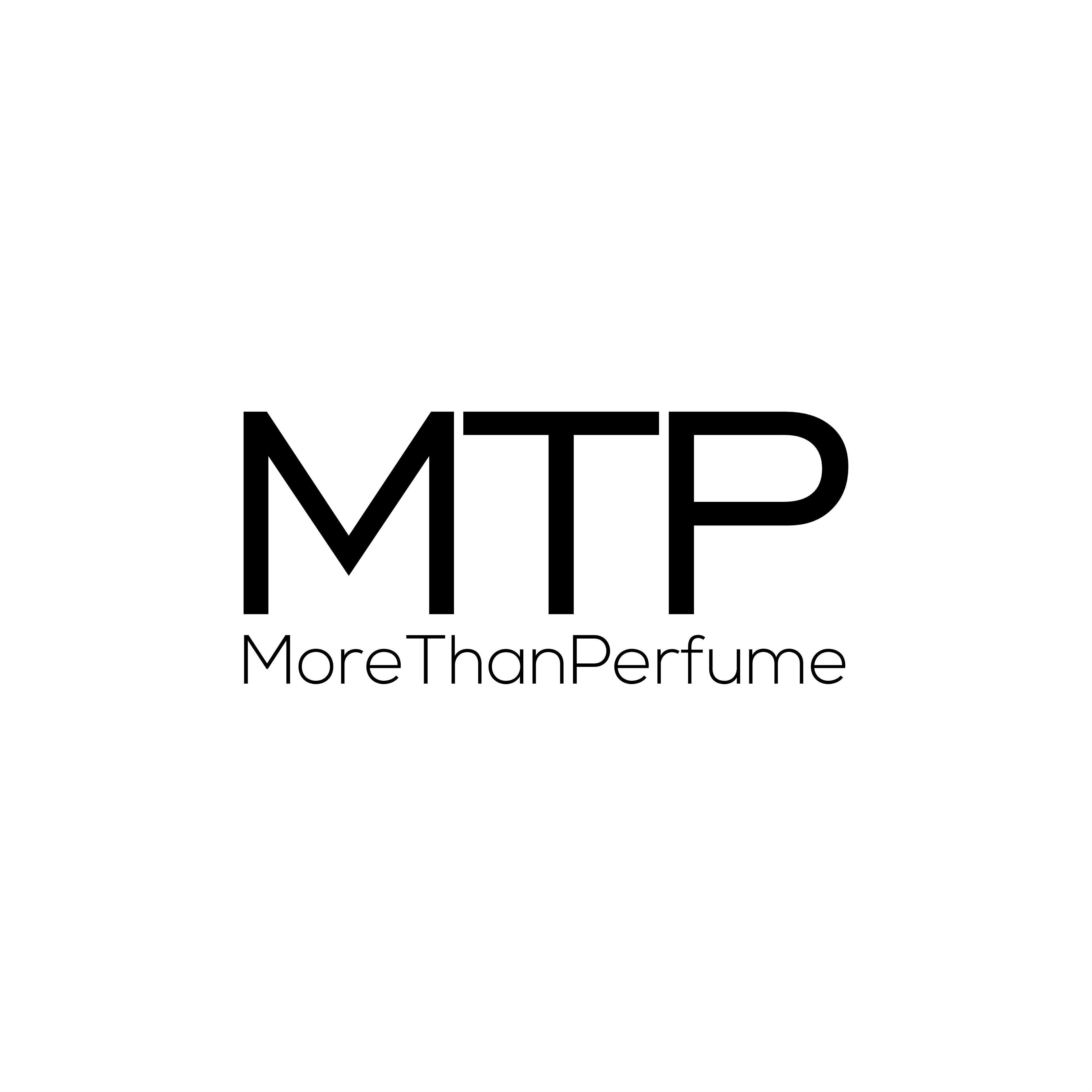 Schwarzes Logo mit dem Schriftzug MTP und More Than Perfume auf weissem Grund